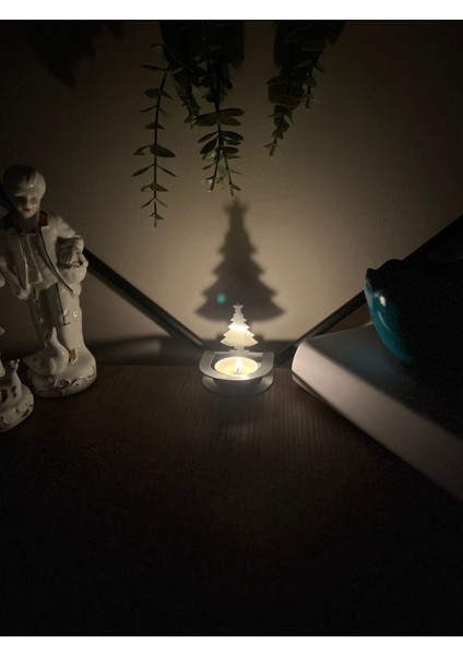 Yılbaşı Ağacı Temalı Katlanabilir Silüet Dekoratif Mumluk, Gri, Şık ve Pratik Tasarım