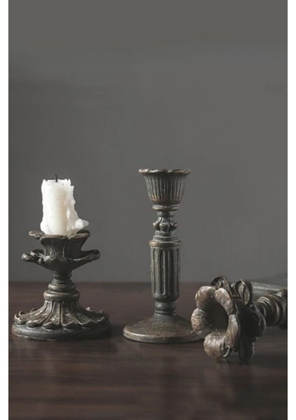 Şamdan Mumluk 3'lü Fransız Romantik Antik El Sanatı Siyah Bronz Dekoratif fiyatları