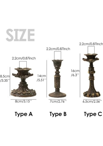 Şamdan Mumluk 3'lü Fransız Romantik Antik El Sanatı Siyah Bronz Dekoratif indirimleri