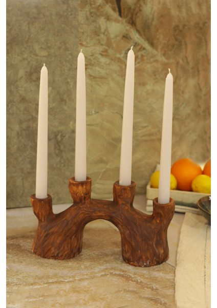Kahverengi 4'lü Büyük Odun Beton Şamdan Seti, Şık ve Modern Dekorasyon Için Ideal