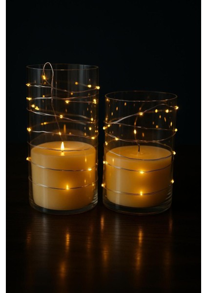 Şeffaf Alevsiz LED Mum Çiftli Set 7,5X12,5-15 Cm, Pilli ve Güvenli Işıklandırma