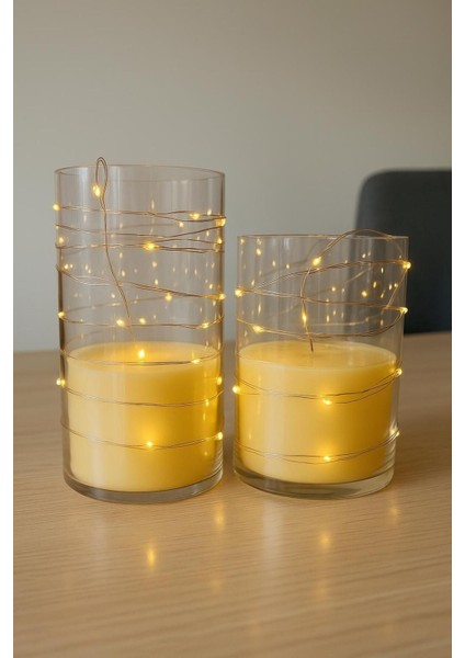 Şeffaf Alevsiz LED Mum Çiftli Set 7,5X12,5-15 Cm, Pilli ve Güvenli Işıklandırma modelleri
