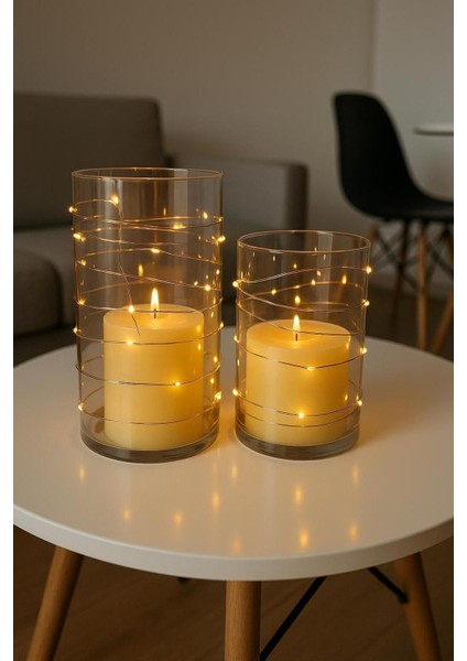 Şeffaf Alevsiz LED Mum Çiftli Set 7,5X12,5-15 Cm, Pilli ve Güvenli Işıklandırma fırsatları