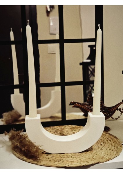 Şamdan Mumluk U Şekli Beyaz 10X21CM, Dekoratif, Mumlar Dahil Değil