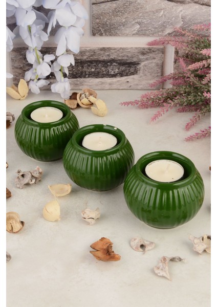 Yeşil 3'lü Seramik Mumluk Seti, Şık ve Dekoratif Ev Aksesuarı fiyatları