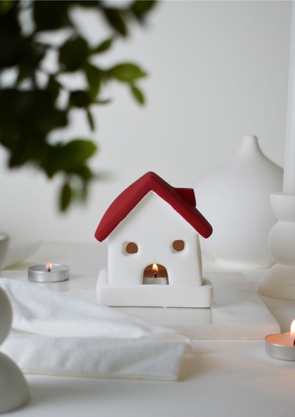 Kırmızı Çatılı Ev Mumluk, Sıcak Atmosfer Için Güzel Bir Dekorasyon Parçası fiyatları