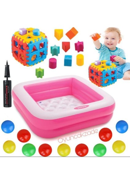 Yumuşak Taban Çocuk Havuz Eğitici Top Seti 50'li, Bultak Küp ve Pompa Hediye