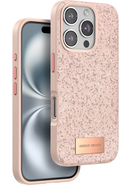Onegif Iphone 16 Pro Max Bright Simli Kapak - Pembe Drstr
