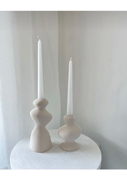 Şık Dalgalı Tasarımlı 2'li Şamdan Seti Beyaz Renk modelleri