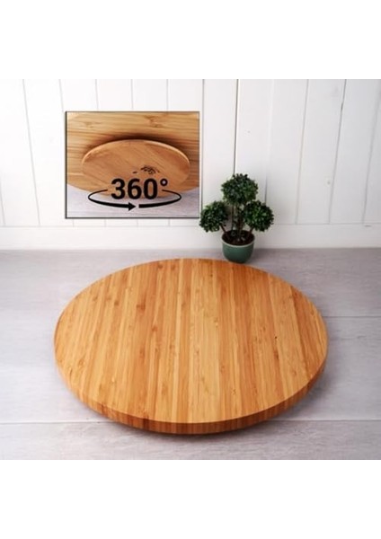 35CM Döner Mekanizmalı Kalın Bambu Yuvarlak Pizza ve Sunum Tepsisi, 360 Derece Dönebilen Kahvaltı Sunum, Pizza Sunum ve Börek Sunum Tepsisi (35CM*35CM*2CM)