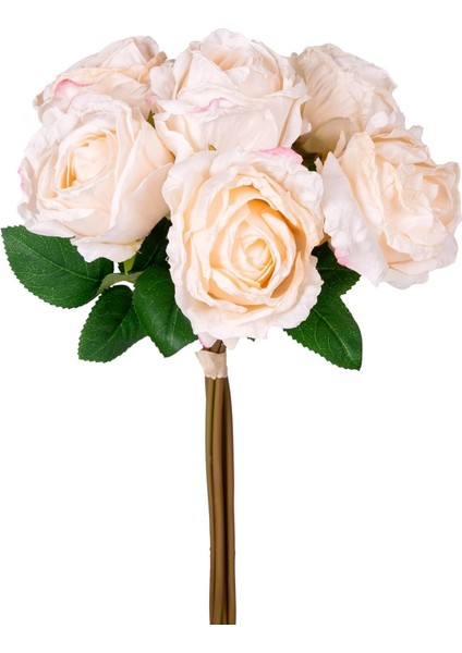 Yapay Çiçek Gül 6'lı Demet Krem 37 Cm.