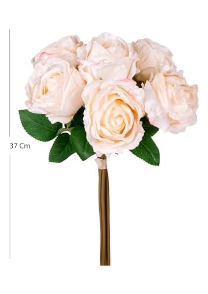 Yapay Çiçek Gül 6'lı Demet Krem 37 Cm.