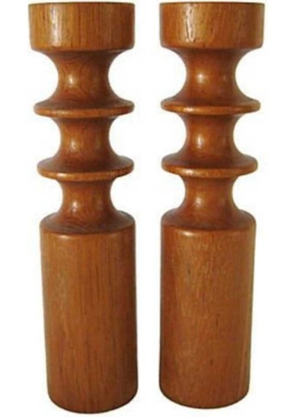 El Yapımı Doğal Ahşap Şamdan Seti, Rustik Dekoratif Mumluk, 2’li, 19CM