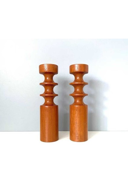 El Yapımı Doğal Ahşap Şamdan Seti, Rustik Dekoratif Mumluk, 2’li, 19CM fiyatları