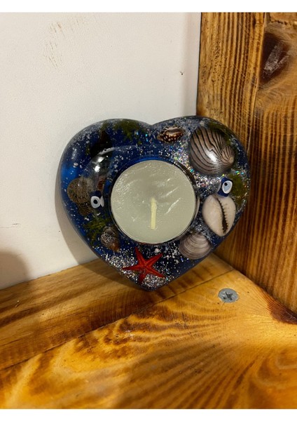 Mavi ve Karışık Renkli El Yapımı Epoksi Mumluk Şık Dekorasyon Ürünü fiyatları