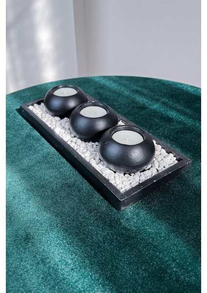 Şık 3'lü Yuvarlak Siyah Tealight Mumluk Seti, Evinizi Güzelleştirir