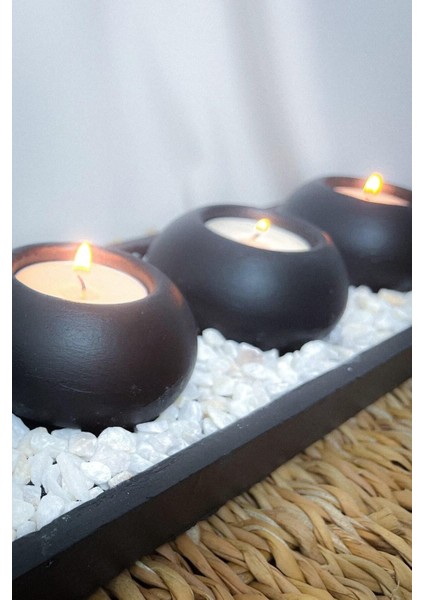 Şık 3'lü Yuvarlak Siyah Tealight Mumluk Seti, Evinizi Güzelleştirir