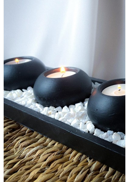 Şık 3'lü Yuvarlak Siyah Tealight Mumluk Seti, Evinizi Güzelleştirir
