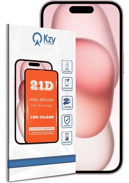 Iletişim Apple iPhone 15 ile Uyumlu Tam Kaplayan 21D Temperli Ekran Koruyucu Cam