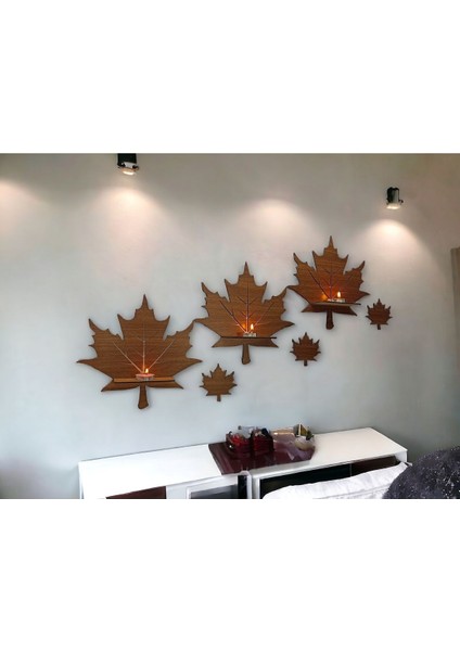 3'lü Yaprak Mumluk Seti, Ahşap Duvar Dekorasyonu, Şık ve Doğal Aksesuar fiyatları