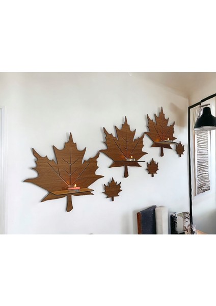 3'lü Yaprak Mumluk Seti, Ahşap Duvar Dekorasyonu, Şık ve Doğal Aksesuar fırsatları