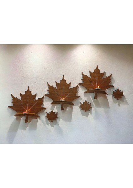 3'lü Yaprak Mumluk Seti, Ahşap Duvar Dekorasyonu, Şık ve Doğal Aksesuar indirimleri