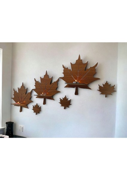3'lü Yaprak Mumluk Seti, Ahşap Duvar Dekorasyonu, Şık ve Doğal Aksesuar