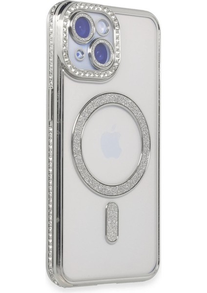 Iphone 15 Kılıf Joke Simli Magneticsafe Kılıf - Gümüş Drstr