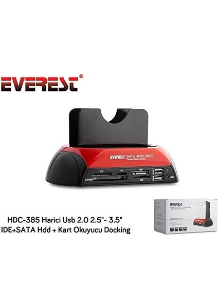 HDC-385 Harici USB 2.0 2.5"- 3.5" Ide+Sata HDD + Kart Okuyucu Docking