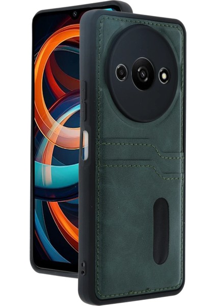 Xiaomi Redmi A3 4g Kılıf Sara Kartvizitli Deri Kılıf - Koyu Yeşil Drstr