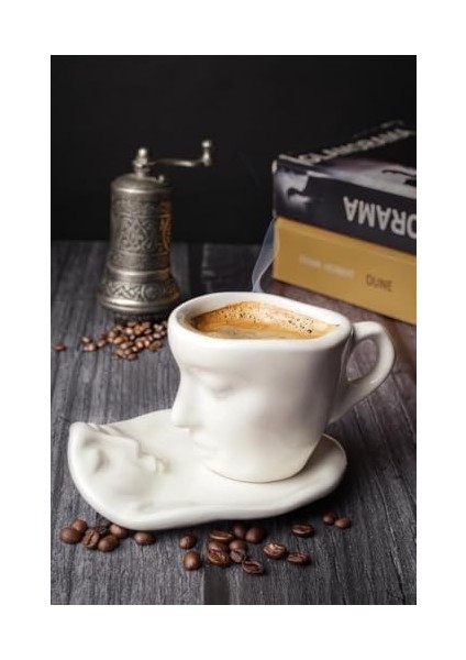 Life 2 Adet 110 ml Yüz Şekilli Seramik Beyaz Türk Kahvesi Fincan Takımı MIT1080