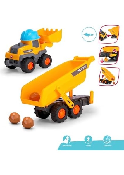 Toys, 204119007, Abc Tracey Trailer, Serbest Tekerlekli Volvo Digger, Hareketli Kürek, Kask Korna, Çıkarılabilir ve Hareketli Römork, Çıngırak Sesi Fonksiyonu, 65 cm