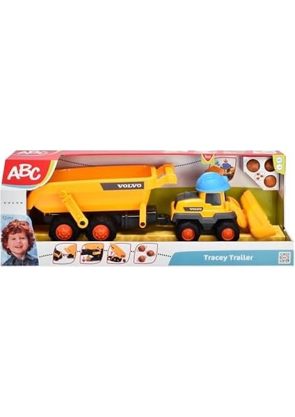 Toys, 204119007, Abc Tracey Trailer, Serbest Tekerlekli Volvo Digger, Hareketli Kürek, Kask Korna, Çıkarılabilir ve Hareketli Römork, Çıngırak Sesi Fonksiyonu, 65 cm