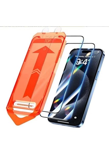 Apple iPhone 15 Pro Max Ekran Koruyucu Tam Kaplayan Cam Otomatik Hizalamalı Toz Önleyici Ekran Koruyucu