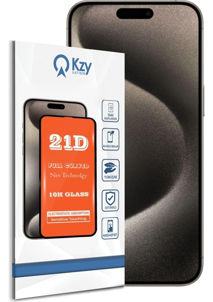 Iletişim Apple iPhone 15 Pro Max ile Uyumlu Tam Kaplayan 21D Temperli Ekran Koruyucu Cam