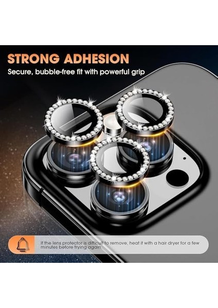 Apple iPhone 16 Pro/ Apple iPhone 16 Pro Max Taşlı Lens Koruyucu ve Görünüm Siyah Black