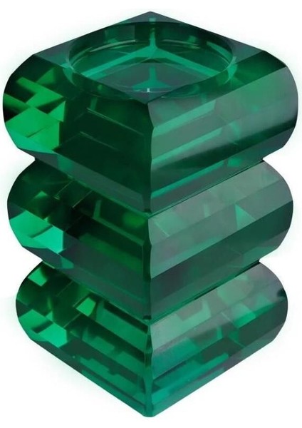 Yeşil Kristal Mumluk, 18CM, 3 Boğum, Renkli ve Şık Tasarım