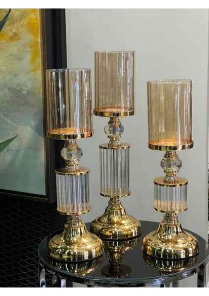 Şık Üçlü Gold Şamdan Takımı, Zarif Ev Dekorasyonu Için Mükemmel Seçim