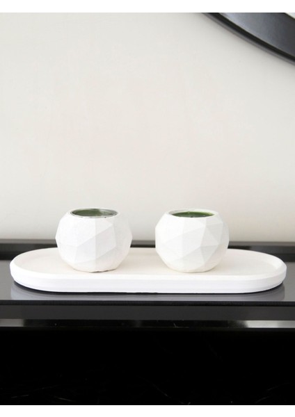 Elmas Beton Mumluk ve Tabaklı Set, Şık ve Modern Tasarım, Beyaz Renk