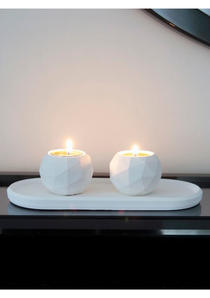 Elmas Beton Mumluk ve Tabaklı Set, Şık ve Modern Tasarım, Beyaz Renk fiyatları
