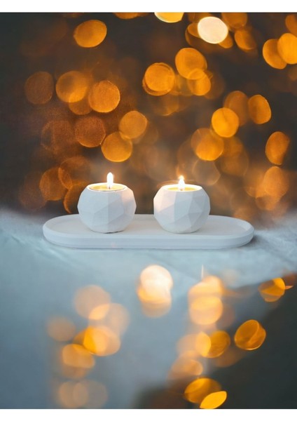 Elmas Beton Mumluk ve Tabaklı Set, Şık ve Modern Tasarım, Beyaz Renk modelleri