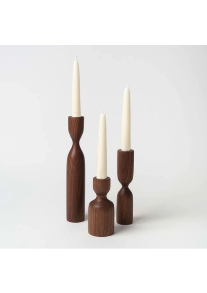 Doğal Ahşap 3'lü Şamdan Seti, 18-14-10 Cm, Rustik ve Modern Tarz fiyatları