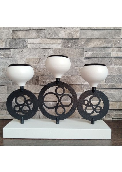 Üç Kademeli Şamdan Dekor Iç Mekan Siyah Beyaz Şık Tasarım