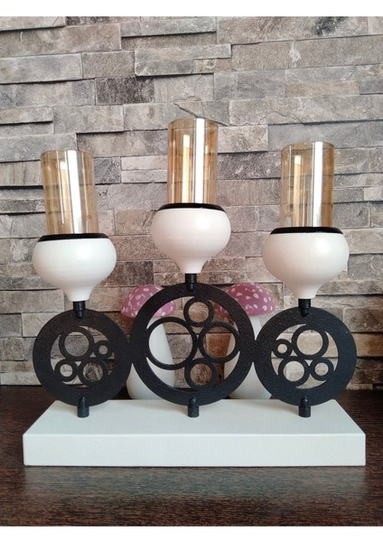 Üç Kademeli Şamdan Dekor Iç Mekan Siyah Beyaz Şık Tasarım fiyatları