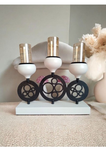 Üç Kademeli Şamdan Dekor Iç Mekan Siyah Beyaz Şık Tasarım modelleri