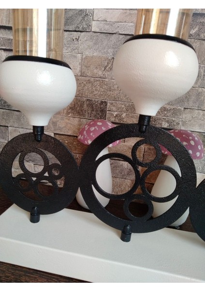 Üç Kademeli Şamdan Dekor Iç Mekan Siyah Beyaz Şık Tasarım