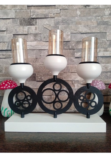 Üç Kademeli Şamdan Dekor Iç Mekan Siyah Beyaz Şık Tasarım