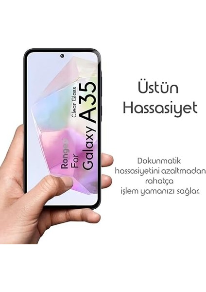 Samsung Galaxy A35 Için Ekran Koruyucu Anti-Static Temperli Cam 9h Sertliğinde Ekranı Kaplayan Görüntü Kalitesini ve Dokunmatiği Etkilemeyen Darbelere ve Çizilmeye Karşı Premium Koruma