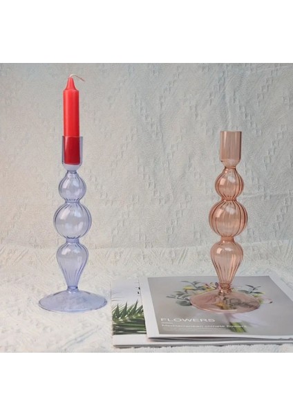 Mor Renkli Çizgili El Yapımı Cam Mumluk, Şık ve Zarif Dekorasyon Parçası modelleri