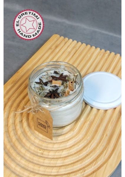 El Yapımı Cam Kavanozda Baharat Temalı Beyaz Mum